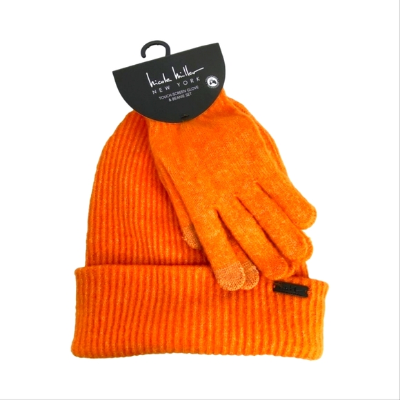 Nicole Miller Accessories - Nicole Miller Touch Screen Gloves And Beanie Hat Set Orange New